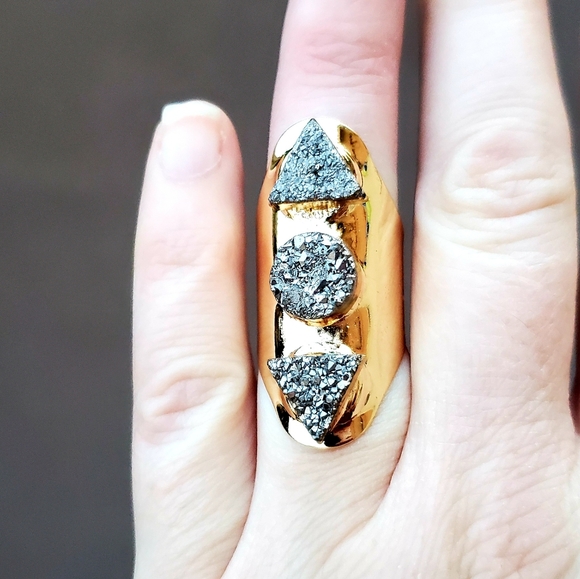 New Unique Titanium Druzy Adjustable Gold Ring. - Picture 9 of 16